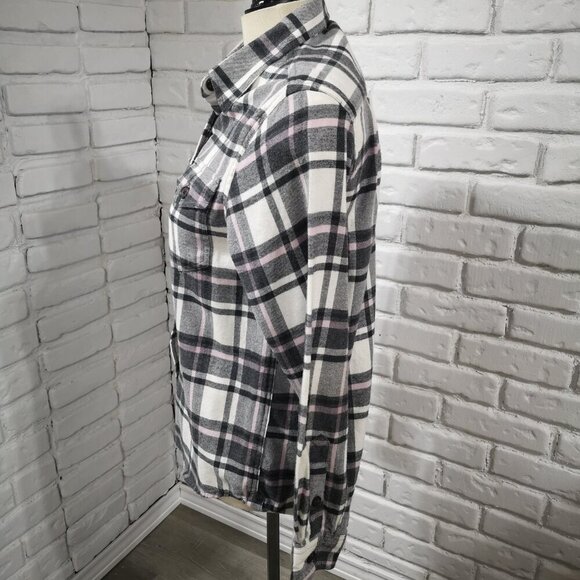 Tilley Ladies Size Small Button Front Grey, Pink, & White Plaid Shirt - Picture 7 of 10